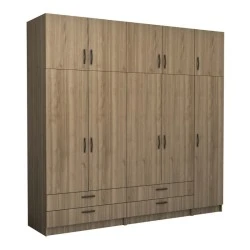 Victoria Megapap five doors melamine wardrobe with cabinet in walnut color 250x60x240cm. Victoria Megapap five doors melamine wardrobe with cabinet in walnut color 250x60x240cm.
