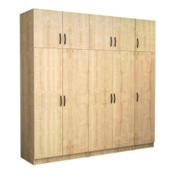Victoria Megapap five doors melamine wardrobe with cabinet in oak color 250x60x240cm. Victoria Megapap five doors melamine wardrobe with cabinet in oak color 250x60x240cm.