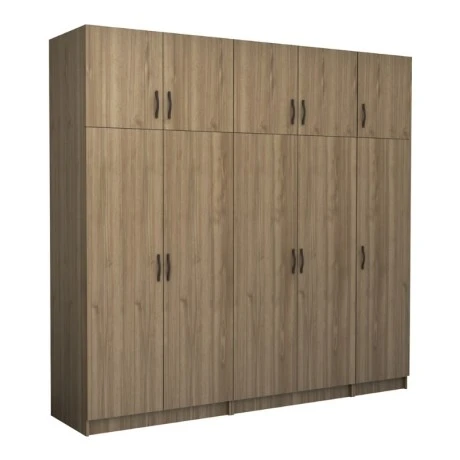 Victoria Megapap five doors melamine wardrobe with cabinet in walnut color 250x60x240cm.