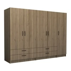 Victoria Megapap five doors melamine wardrobe in walnut color 250x60x181cm. Victoria Megapap five doors melamine wardrobe in walnut color 250x60x181cm.