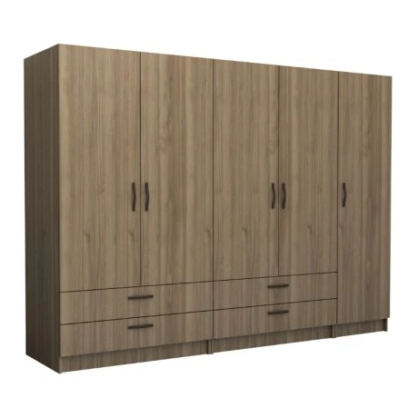 Victoria Megapap five doors melamine wardrobe in walnut color 250x60x181cm.