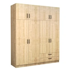 Victoria Megapap four doors melamine wardrobe with cabinet in oak color 200x60x240cm. Victoria Megapap four doors melamine wardrobe with cabinet in oak color 200x60x240cm.