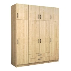 Victoria Megapap four doors melamine wardrobe with cabinet in oak color 200x60x240cm. Victoria Megapap four doors melamine wardrobe with cabinet in oak color 200x60x240cm.