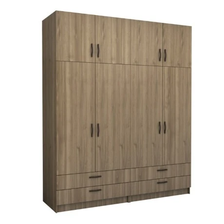 Victoria Megapap four doors melamine wardrobe with cabinet in walnut color 200x60x240cm.