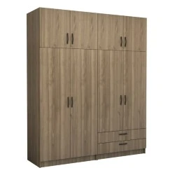 Victoria Megapap four doors melamine wardrobe with cabinet in walnut color 200x60x240cm. Victoria Megapap four doors melamine wardrobe with cabinet in walnut color 200x60x240cm.