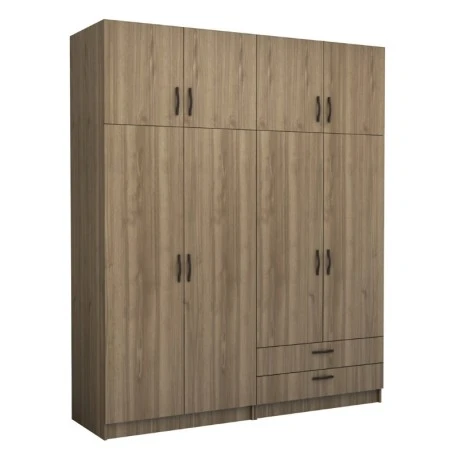Victoria Megapap four doors melamine wardrobe with cabinet in walnut color 200x60x240cm.