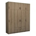 Victoria Megapap four doors melamine wardrobe with cabinet in walnut color 200x60x240cm.