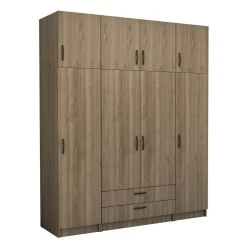 Victoria Megapap four doors melamine wardrobe with cabinet in walnut color 200x60x240cm. Victoria Megapap four doors melamine wardrobe with cabinet in walnut color 200x60x240cm.