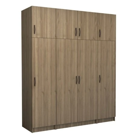 Victoria Megapap four doors melamine wardrobe with cabinet in walnut color 200x60x240cm.