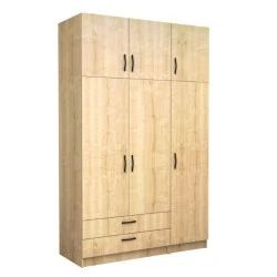 Victoria Megapap three doors melamine wardrobe with cabinet in oak color 150x60x240cm. Victoria Megapap three doors melamine wardrobe with cabinet in oak color 150x60x240cm.