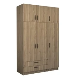 Victoria Megapap three doors melamine wardrobe with cabinet in walnut color 150x60x240cm. Victoria Megapap three doors melamine wardrobe with cabinet in walnut color 150x60x240cm.