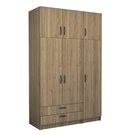 Victoria Megapap three doors melamine wardrobe with cabinet in walnut color 150x60x240cm.