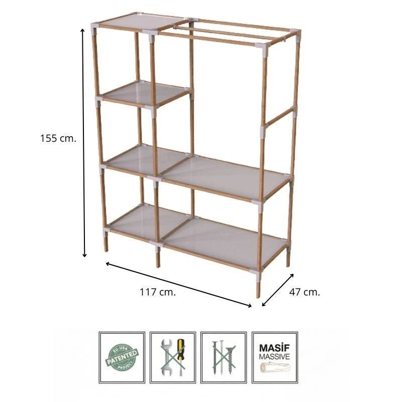 Entrance furniture - Open wardrobe wooden - plastic color natural - beige 117x47x155cm.