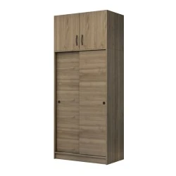 Regio Megapap melamine two slide doors wardrobe in walnut color 100x60x240cm. Regio Megapap melamine two slide doors wardrobe in walnut color 100x60x240cm.