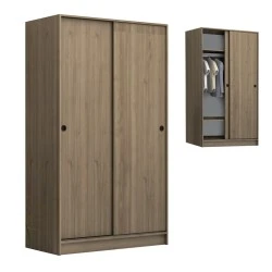 Regio Megapap melamine two slide doors wardrobe in walnut color 100x60x181cm. Regio Megapap melamine two slide doors wardrobe in walnut color 100x60x181cm.