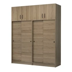 Regio Megapap melamine four slide doors wardrobe in walnut color 200x60x240cm. Regio Megapap melamine four slide doors wardrobe in walnut color 200x60x240cm.