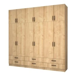 Ricardo Megapap six doors melamine wardrobe with cabinet in oak color 240x51,8x240cm. Ricardo Megapap six doors melamine wardrobe with cabinet in oak color 240x51,8x240cm.