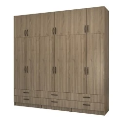 Ricardo Megapap six doors melamine wardrobe with cabinet in walnut color 240x51,8x240cm. Ricardo Megapap six doors melamine wardrobe with cabinet in walnut color 240x51,8x240cm.