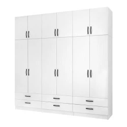 Ricardo Megapap six doors melamine wardrobe with cabinet in white color 240x51,8x240cm. Ricardo Megapap six doors melamine wardrobe with cabinet in white color 240x51,8x240cm.