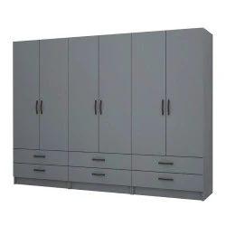 Ricardo Megapap six doors melamine wardrobe in anthracite color 240x51,8x181cm. Ricardo Megapap six doors melamine wardrobe in anthracite color 240x51,8x181cm.