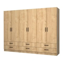 Ricardo Megapap six doors melamine wardrobe in oak color 240x51,8x181cm. Ricardo Megapap six doors melamine wardrobe in oak color 240x51,8x181cm.