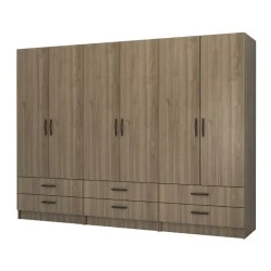 Ricardo Megapap six doors melamine wardrobe in walnut color 240x51,8x181cm. Ricardo Megapap six doors melamine wardrobe in walnut color 240x51,8x181cm.