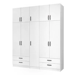 Ricardo Megapap five doors melamine wardrobe with cabinet in white color 200x51,8x240cm. Ricardo Megapap five doors melamine wardrobe with cabinet in white color 200x51,8x240cm.