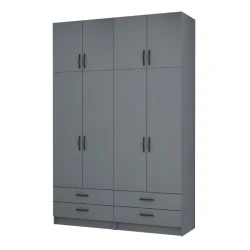 Ricardo Megapap four doors melamine wardrobe with cabinet in anthracite color 160x51,8x240cm. Ricardo Megapap four doors melamine wardrobe with cabinet in anthracite color 160x51,8x240cm.