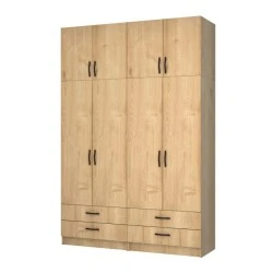 Ricardo Megapap four doors melamine wardrobe with cabinet in oak color 160x51,8x240cm. Ricardo Megapap four doors melamine wardrobe with cabinet in oak color 160x51,8x240cm.