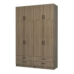 Ricardo Megapap four doors melamine wardrobe with cabinet in walnut color 160x51,8x240cm.