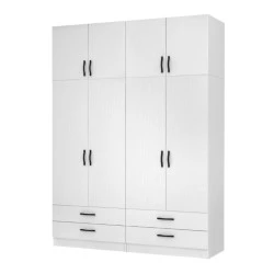 Ricardo Megapap four doors melamine wardrobe with cabinet in white color 160x51,8x240cm. Ricardo Megapap four doors melamine wardrobe with cabinet in white color 160x51,8x240cm.