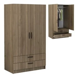 Victoria Megapap two doors melamine wardrobe with drawers in walnut color 100x60x181cm. Victoria Megapap two doors melamine wardrobe with drawers in walnut color 100x60x181cm.