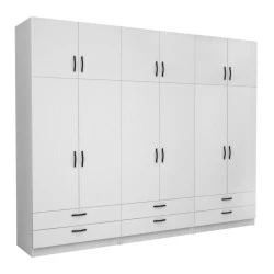Victoria Megapap six doors melamine wardrobe with cabinet in white color 300x60x240cm. Victoria Megapap six doors melamine wardrobe with cabinet in white color 300x60x240cm.