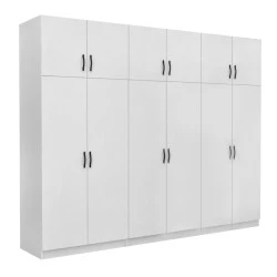 Victoria Megapap six doors melamine wardrobe with cabinet in white color 300x60x240cm. Victoria Megapap six doors melamine wardrobe with cabinet in white color 300x60x240cm.