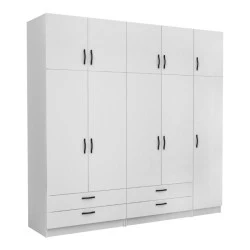 Victoria Megapap five doors melamine wardrobe with cabinet in white color 250x60x240cm. Victoria Megapap five doors melamine wardrobe with cabinet in white color 250x60x240cm.