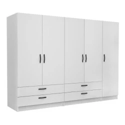 Victoria Megapap five doors melamine wardrobe in white color 250x60x181cm. Victoria Megapap five doors melamine wardrobe in white color 250x60x181cm.
