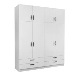 Victoria Megapap four doors melamine wardrobe with cabinet in white color 200x60x240cm.