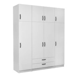Victoria Megapap four doors melamine wardrobe with cabinet in white color 200x60x240cm. Victoria Megapap four doors melamine wardrobe with cabinet in white color 200x60x240cm.