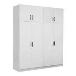 Victoria Megapap four doors melamine wardrobe with cabinet in white color 200x60x240cm. Victoria Megapap four doors melamine wardrobe with cabinet in white color 200x60x240cm.