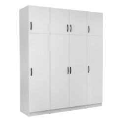Victoria Megapap four doors melamine wardrobe with cabinet in white color 200x60x240cm. Victoria Megapap four doors melamine wardrobe with cabinet in white color 200x60x240cm.