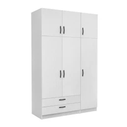 Victoria Megapap three doors melamine wardrobe with cabinet in white color 150x60x240cm. Victoria Megapap three doors melamine wardrobe with cabinet in white color 150x60x240cm.