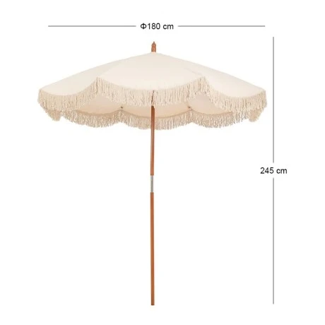 BOHO COTTON UMBRELLA WITH HANDWAVE FRINGES D180 X 245H
