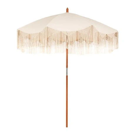 BOHO COTTON UMBRELLA WITH HANDWAVE FRINGES D180 X 245H