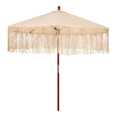 BOHO COTTON UMBRELLA WITH HANDWAVE FRINGES D270 X 260H