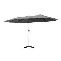 Double garden umbrella with metal frame and crank in grey color 4.60x2.70m. Double garden umbrella with metal frame and crank in grey color 4.60x2.70m.