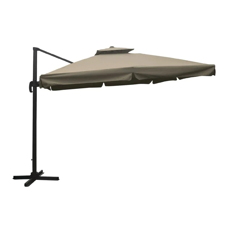 UMBRELLA Telescopic HANGING 3x3m Alu Anthracite/Fabric Beige w/base