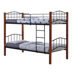 PALOMA Double Deck Bed 90x200 Metal Black/Wood Walnut PALOMA Double Deck Bed 90x200 Metal Black/Wood Walnut