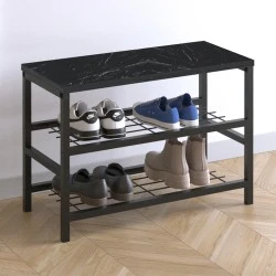 Dalia Megapap metallic - melamine shoe rack of 6 pairs in black marble effect color 65x30x45cm. Dalia Megapap metallic - melamine shoe rack of 6 pairs in black marble effect color 65x30x45cm.