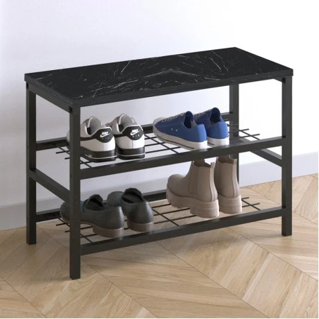 Dalia Megapap metallic - melamine shoe rack of 6 pairs in black marble effect color 65x30x45cm.