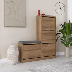 Dude Megapap melamine bench - shoe rack in light brown color 104,8x26x118,5cm. Dude Megapap melamine bench - shoe rack in light brown color 104,8x26x118,5cm.